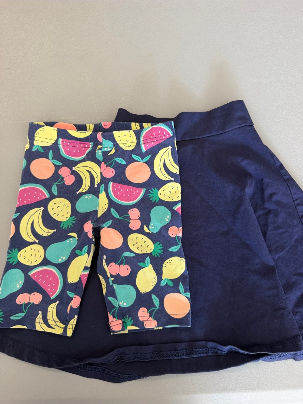 Kids Navy Skirt with Fruit-Print Bike Shorts - Navy & Multicolor
